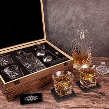 Whiskey Decanter Set for Men with Glasses & Stones