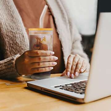 Ribbed Glass Cups Set with Bamboo Lids - 12 Oz Vintage Tumblers