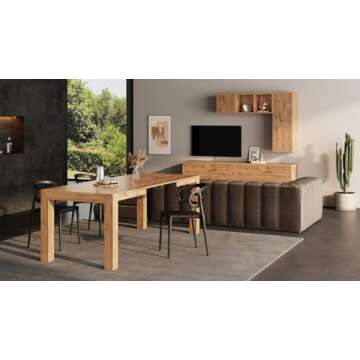 Mobili Fiver, Iacopo Extendable Dining Table, 55,1(86,6) x35,4 in, Rustic Oak, for 6-10 People, Expandable Dining Table for Kitchen, Living Room, Italian Furniture