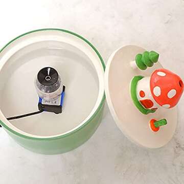 Ceramic Cat Water Fountain, Pet Ceramic Water Fountain, Drinking Fountain Bowl for Cats Kittens and Small Dogs, Dishwasher Safe (Mushroom 1, L)