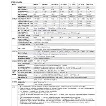 Mean Well LRS-100-24 Switching Power Supply, Single Output, 24V, 4.5A, 108W, 5.08" L x 3.82" W x 1.18" H