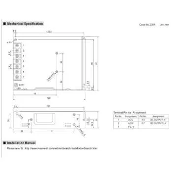Mean Well LRS-100-24 Switching Power Supply, Single Output, 24V, 4.5A, 108W, 5.08" L x 3.82" W x 1.18" H
