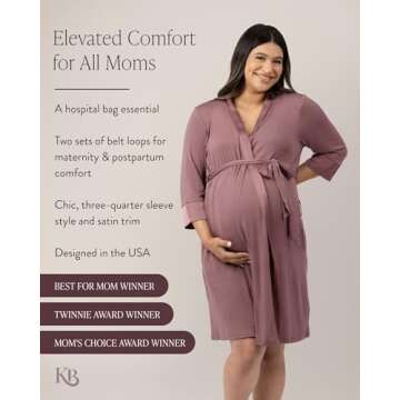 Kindred Bravely Emmaline Maternity & Nursing Robe for Hospital Bag, Labor & Delivery (Twilight, 1X/2X)