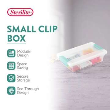 Sterilite 6-Pack Clip Box, Clear Storage for Crafts, Supplies and Office Items, Small