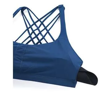 CRZ YOGA Strappy Sports Bras for Women - Criss Cross Back Wireless Padded Yoga Workout Cami Top French Navy Medium