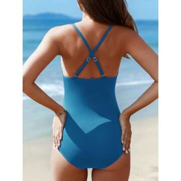 Maternity Swimsuit One Piece Button Closure Cross Back Pregnancy Bathing Suit Blue X-Large