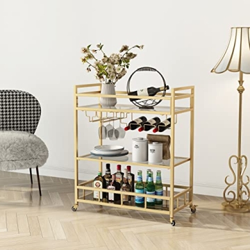 Elegant LORMITER Gold Bar Cart for Stylish Entertaining