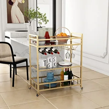 Elegant LORMITER Gold Bar Cart for Stylish Entertaining