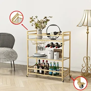Elegant LORMITER Gold Bar Cart for Stylish Entertaining