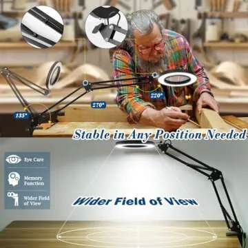 10X Magnifying Glass with Light and Stand, 3-in-1 Magnifying Floor Lamp Adjustable Swing Arm Stepless Dimmable 3 Color Modes, LED Lighted Magnifier for Close Work Reading Repair Painting Crafts