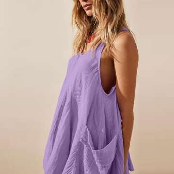 Shiyifa Women's Summer Sleeveless Mini Dress Casual Crew Neck Sundress with Pockets (Pink-Purple, XL...