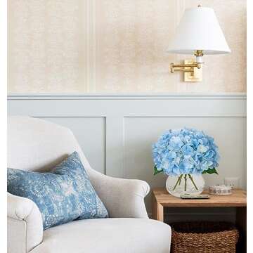 Hollyone Hydrangea Artificial Flowers with Vase Blue Silk Fake Flowers Arrangements in Glass Vase with Faux Water Faux Floral Bulk Bouquet for Home Decor Bathroom Table Centerpiece Shelf Decorations