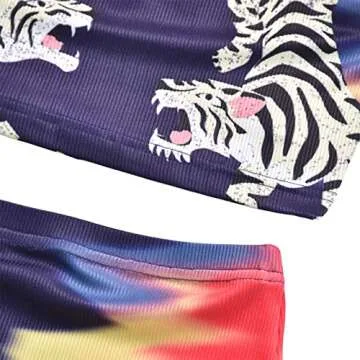 Mylleure Women Sexy Bodycon Mini Skirt Set Crisscross Halter Cutout Tank Crop Tops Y2K Two Piece Outfits Bandage Dress Clubwear (F Tie Dye Tiger, M)