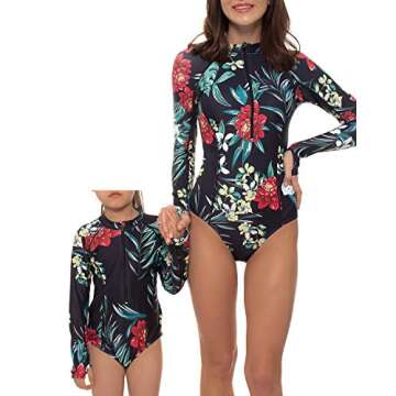 Mom and Daughter Matching Swimsuits Long-Sleeve: One Piece Bathing Suit Rash Guard for Women UV UPF ...