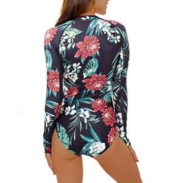 Mom and Daughter Matching Swimsuits Long-Sleeve: One Piece Bathing Suit Rash Guard for Women UV UPF 50+ Sun Protection Printed Zipper Surfing Swimsuit XL