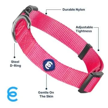 Blueberry Pet Essentials Matching Medium Dog Collar | Adjustable Classic Solid Color Nylon Dog Collars for Medium Dogs | French Pink Dog Collar for Medium Dogs