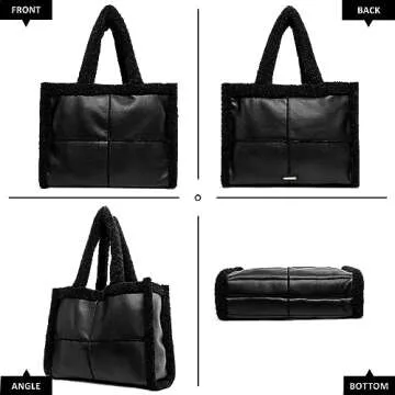 Like Dreams Large Sherpa Tote Bag, Inner Pocket Vegan Leather, Large Tote Hand bags for Women Winter Purse (Black)