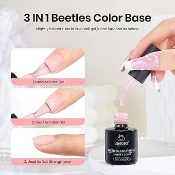 Beetles Pink Color Base Gel Nail Polish 1 Pcs 15ml Nude Gel Polish Pink Nail Polish Color Base Gel 3 in 1 Pastel Builder Base for Nails Base Coat Nail Strengthener Soak Off Nail Art