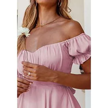 Fixmatti Women Boho Romper Off Shoulder Ruffle Chiffon Shorts Jumpsuit Playsuits (Z-Pink, X-Large)