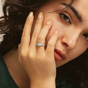 BLOSSOM & HUE Turquoise Enamel Ring | Size 8 | East-West Pear Shaped Solitaire CZ | 18K Gold Plated ...