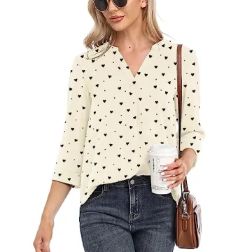 Boho Floral V Neck Tops for Women - VIISHOW XL