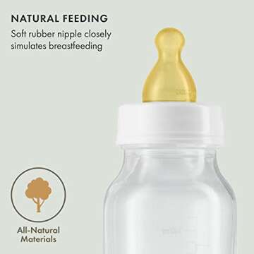 Natursutten Anti-Colic Glass Baby Bottle 2-Pack - 8 oz, 4 oz Bottles for Breastfeeding Babies - Newborn Bottles Set: Natural Rubber Slow-Flow Bottle Nipples, Seals, Valves, Baby Bottle Caps (8 Ounce)