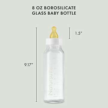 Natursutten Anti-Colic Glass Baby Bottle 2-Pack - 8 oz, 4 oz Bottles for Breastfeeding Babies - Newborn Bottles Set: Natural Rubber Slow-Flow Bottle Nipples, Seals, Valves, Baby Bottle Caps (8 Ounce)