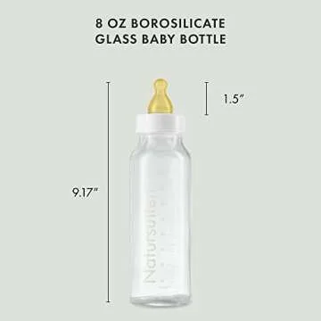 Natursutten Anti-Colic Glass Baby Bottle 2-Pack - 8 oz, 4 oz Bottles for Breastfeeding Babies - Newborn Bottles Set: Natural Rubber Slow-Flow Bottle Nipples, Seals, Valves, Baby Bottle Caps (8 Ounce)
