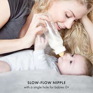 Natursutten Anti-Colic Glass Baby Bottle 2-Pack - 8 oz, 4 oz Bottles for Breastfeeding Babies - Newborn Bottles Set: Natural Rubber Slow-Flow Bottle Nipples, Seals, Valves, Baby Bottle Caps (8 Ounce)