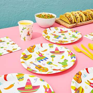 BLUE PANDA 144 Piece Let's Fiesta Dinnerware Set for Cinco de Mayo Party Supplies, Taco Tuesday Deco...