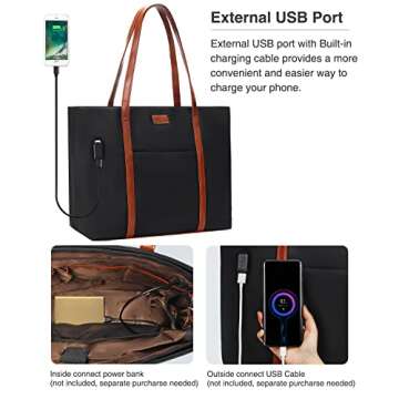 Laptop Tote Bag for Women Teacher Work Office USB Bags Fits 15.6 inches Laptop Lightweight Water Res...