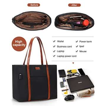 Stylish Laptop Tote Bag for Women - USB & Water Resistant