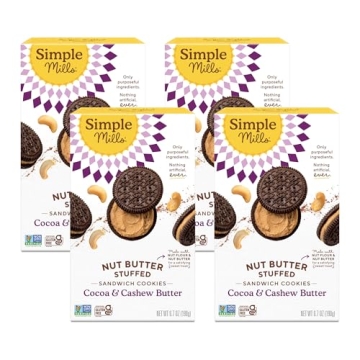 Simple Mills Cocoa & Cashew Butter Sandwich Cookies - Gluten Free, Vegan, Healthy Snacks, 6.7 oz (Pa...