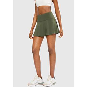 SANTINY Pleated Tennis Skirt for Women with 4 Pockets Women's High Waisted Athletic Golf Skorts Skirts for Running Casual (Army Green_M)