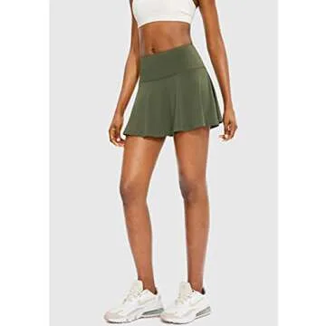 SANTINY Pleated Tennis Skirt for Women with 4 Pockets Women's High Waisted Athletic Golf Skorts Skirts for Running Casual (Army Green_M)