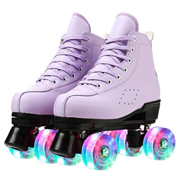 Risup Classic Double Row Roller Skates - High Top, Light Up Wheels, Unisex Purple Flash