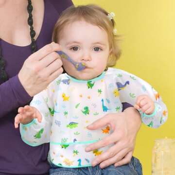 Accmor 4 Pack Long Sleeve Baby Bibs, Waterproof Sleeved Bib Smock for Baby Toddler 6-24 Months