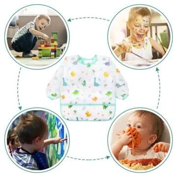 Accmor 4 Pack Long Sleeve Baby Bibs, Waterproof Sleeved Bib Smock for Baby Toddler 6-24 Months