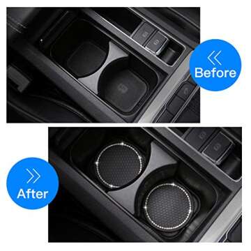 4 Pack Bling Car Coaster, 2.75 Inch Bling Soft Rubber Pad Set Round Auto Cup Holder Insert Drink Coaster Car Interior Accessories (Black)