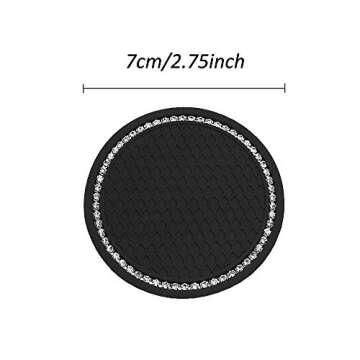 4 Pack Bling Car Coaster, 2.75 Inch Bling Soft Rubber Pad Set Round Auto Cup Holder Insert Drink Coaster Car Interior Accessories (Black)