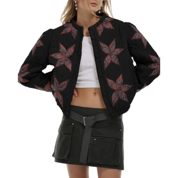 Gacaky Women's Cropped Quilted Floral Puffer Jacket - Warm & Stylish