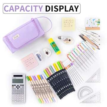 ANGOOBABY Pencil Case Handheld Pencil Pouch Multi-slot Pen Bag Stationery Storage for Teen Student College Office Adults - Purple