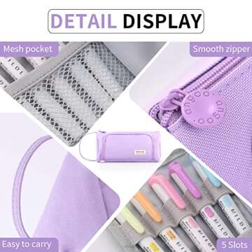 ANGOOBABY Pencil Case Handheld Pencil Pouch Multi-slot Pen Bag Stationery Storage for Teen Student College Office Adults - Purple