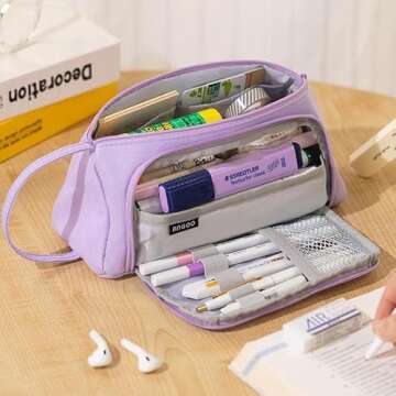 ANGOOBABY Pencil Case Handheld Pencil Pouch Multi-slot Pen Bag Stationery Storage for Teen Student College Office Adults - Purple