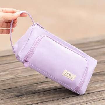 ANGOOBABY Pencil Case Handheld Pencil Pouch Multi-slot Pen Bag Stationery Storage for Teen Student College Office Adults - Purple