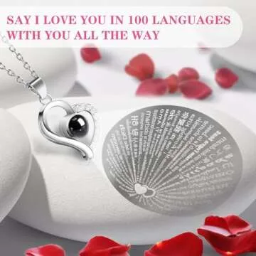 TranquilBliss Valentine’s Day Rose Bear, Rose Teddy with Gift Box, Greeting Card, I Love You Necklace in 100 Language - Cute & Romantic Valentine’s Day Gifts for Her, Women, Girlfriend, Wife (Red)