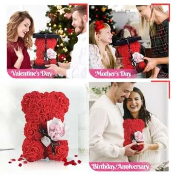 TranquilBliss Valentine’s Day Rose Bear, Rose Teddy with Gift Box, Greeting Card, I Love You Necklace in 100 Language - Cute & Romantic Valentine’s Day Gifts for Her, Women, Girlfriend, Wife (Red)