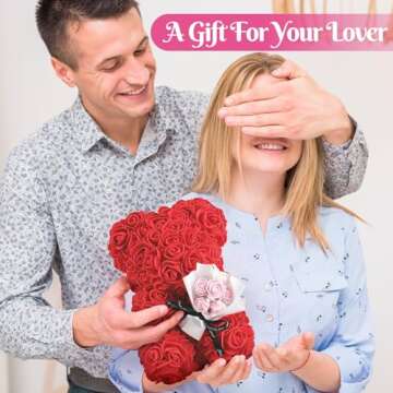 TranquilBliss Valentine’s Day Rose Bear, Rose Teddy with Gift Box, Greeting Card, I Love You Necklace in 100 Language - Cute & Romantic Valentine’s Day Gifts for Her, Women, Girlfriend, Wife (Red)