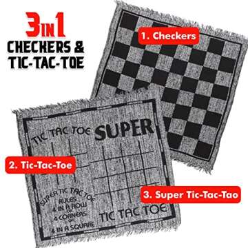 Giant Checkers Board Game and Jumbo Tic Tac Toe 3-in-1 Set for Kids and Adults, 24 Chips and Reversi...