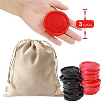 Giant Checkers Board Game and Jumbo Tic Tac Toe 3-in-1 Set for Kids and Adults, 24 Chips and Reversible Rug Mat, Family Party Night Board Game, Camping Floor Lawn Game, Indoor and Outdoor Activities